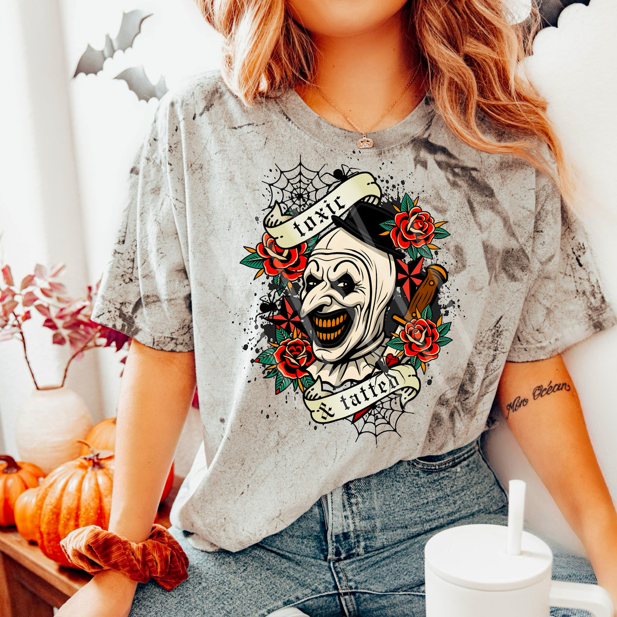 Toxic Tatted Clown Roses and webs (MZ) 113458 DTF transfer