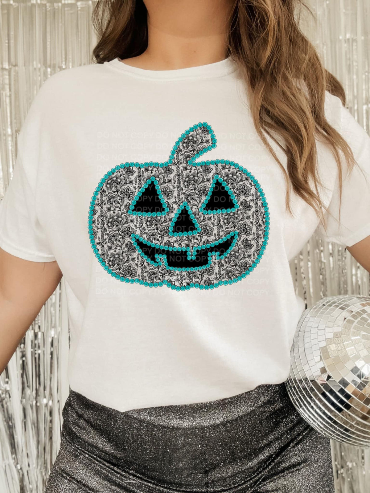 Black and teal lace jack o lantern SCG DTF transfer
