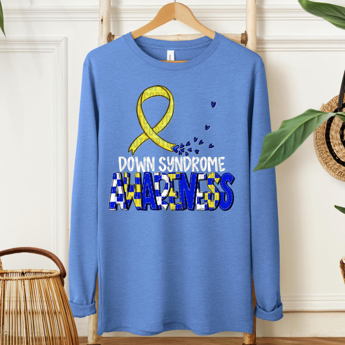 Down syndrome awareness ribbon WHITE FONT (SDD) 107749 DTF transfer