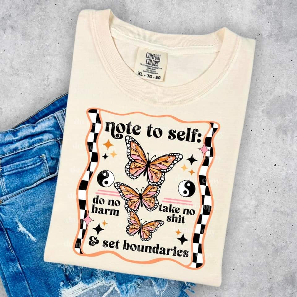 Note to self butterflies black font (CSC) 52675 DTF transfer
