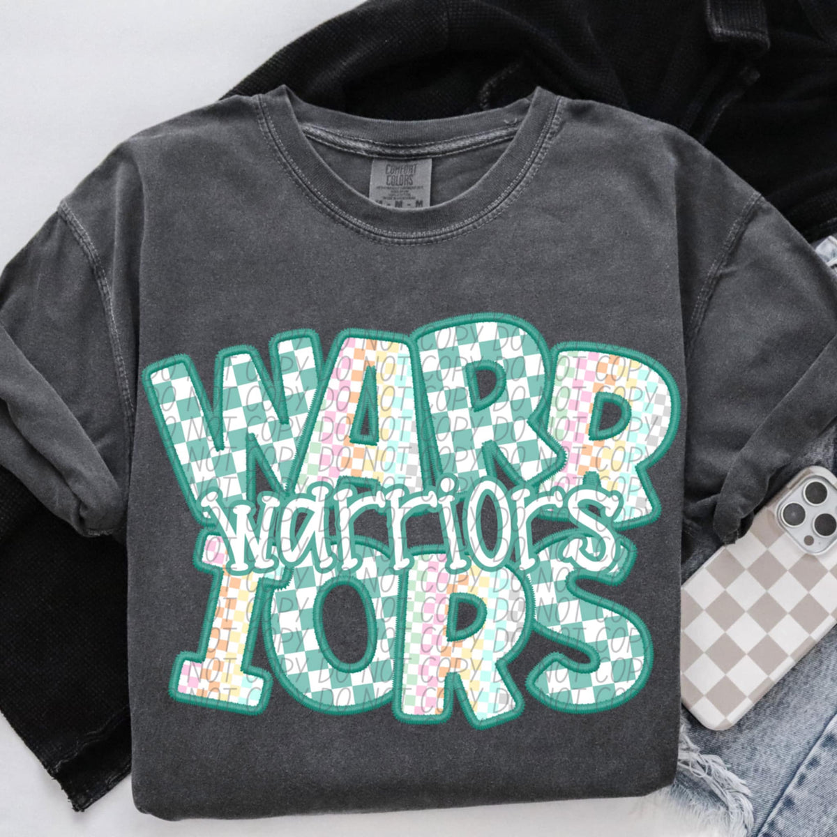 Warriors blue and colorful checkered (CITY) 85535 DTF transfer