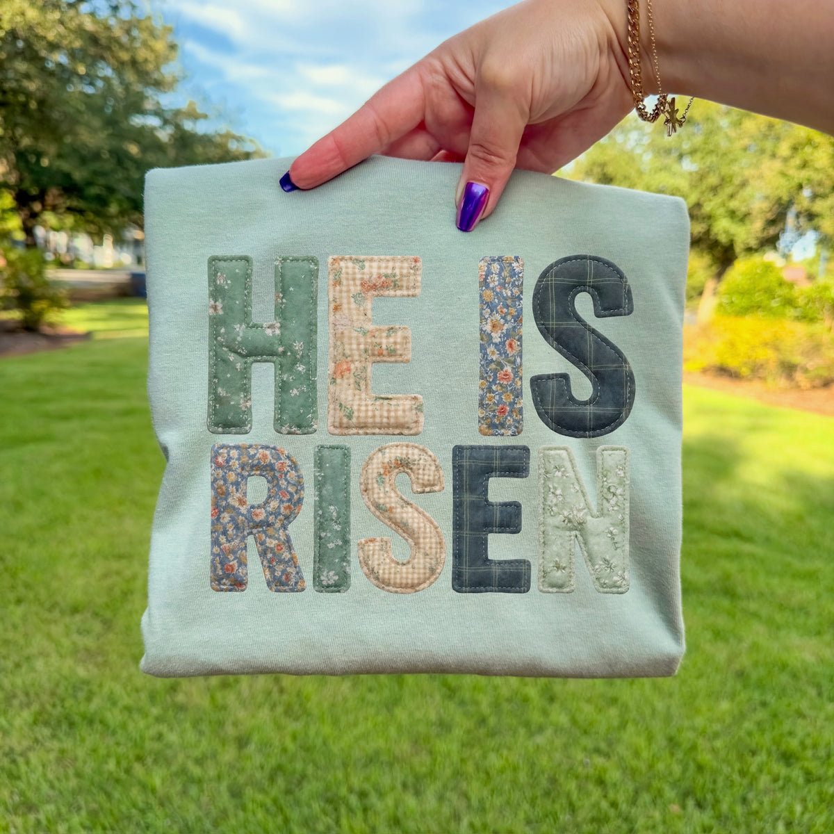 He is risen faux fabric Sunday special DTF transfer
