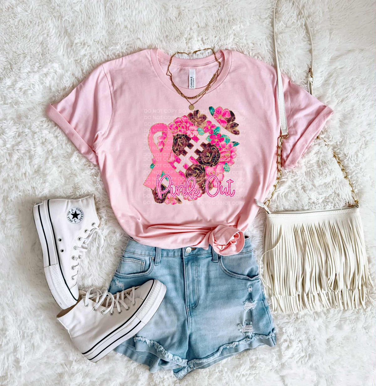 Pink Out abstract floral football with bow SCG DTF transfer