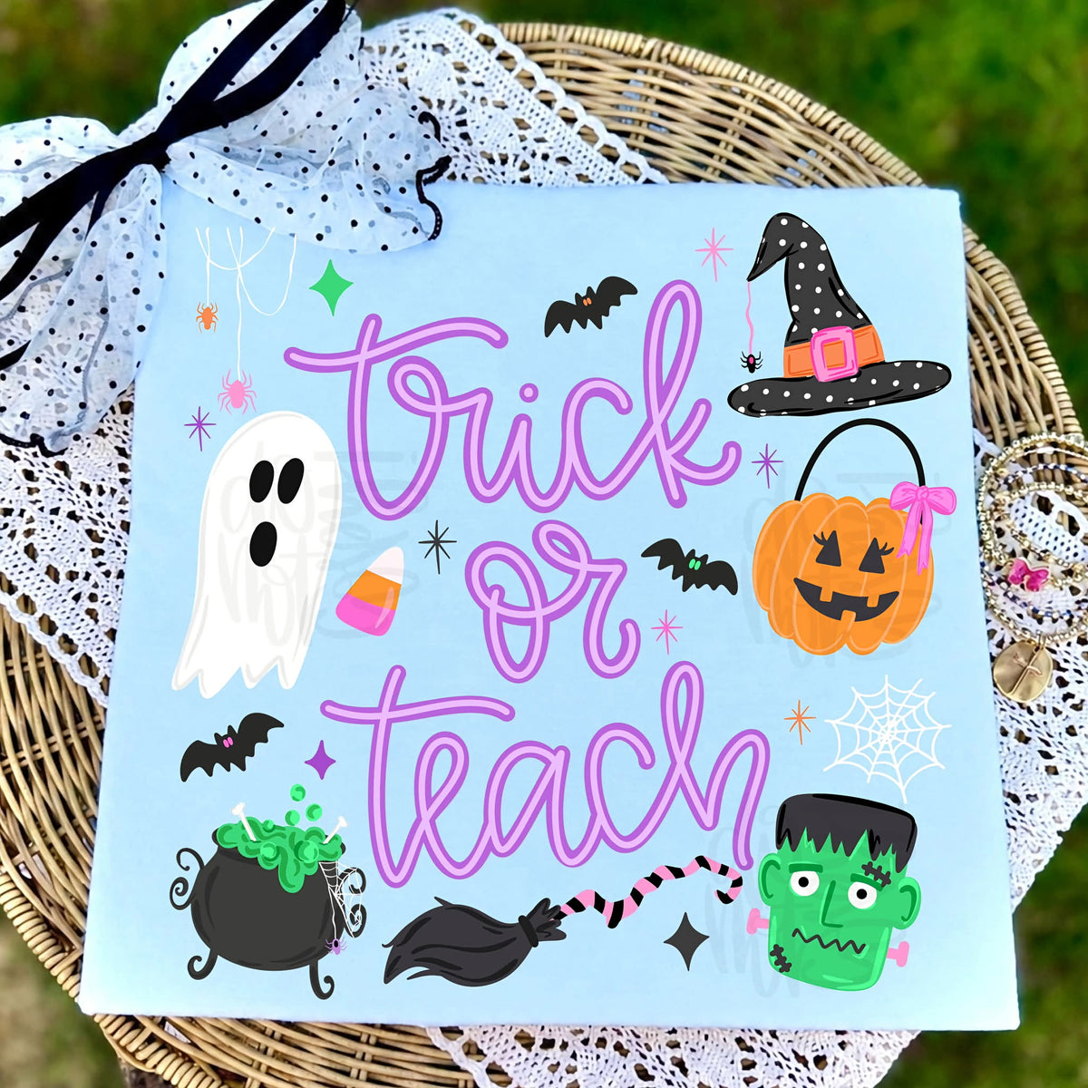 Trick or teach purple font Halloween  SUNDAY SPECIAL DTF transfer