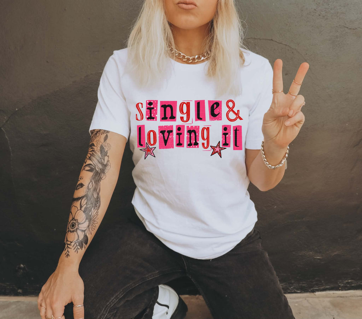 Single and loving it black text (LINDA) DTF transfer