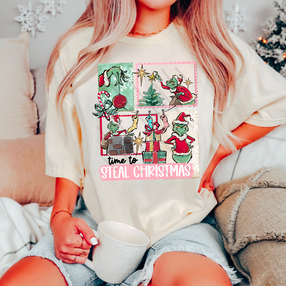 Steal Christmas pink and green stamps exclusive DTF transfer