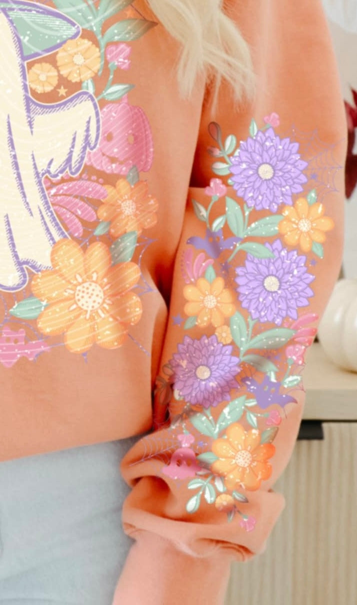 Pastel Floral Witch Ghost SLEEVE ONLY AG DTF transfer