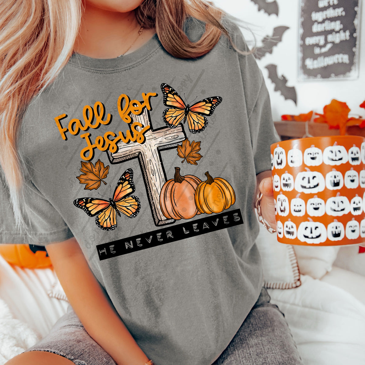 Fall for Jesus cross and pumpkins (exclusive) DTF Transfer