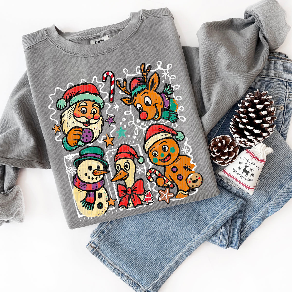 Goose Santa Reindeer Gingerbread and Snowman WHITE DTF transfer