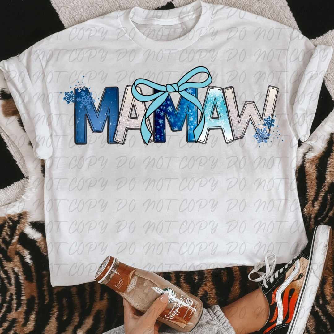 Mamaw blue wrapping paper font (VINTAGE) 64127 DTF transfer