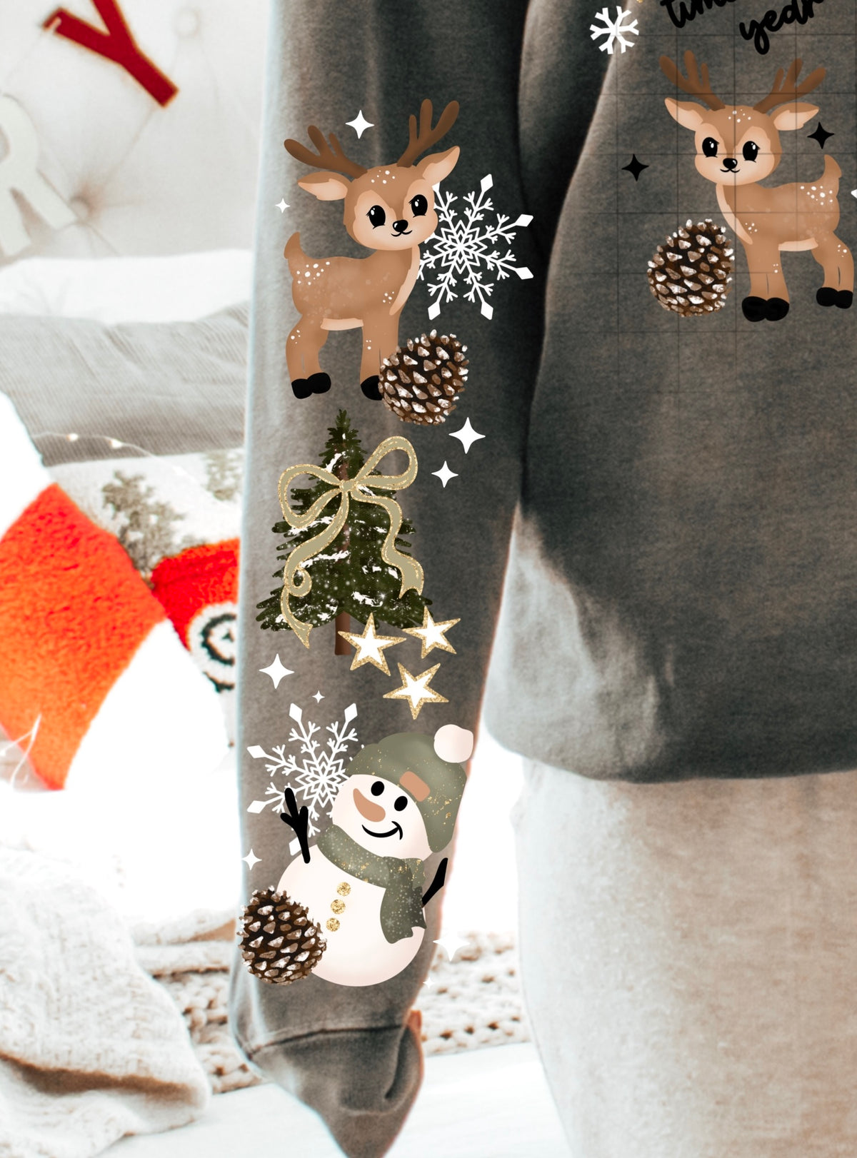 Wonderful Time of the Year deer and snowman SLEEVE (CSC) DTF Transfer