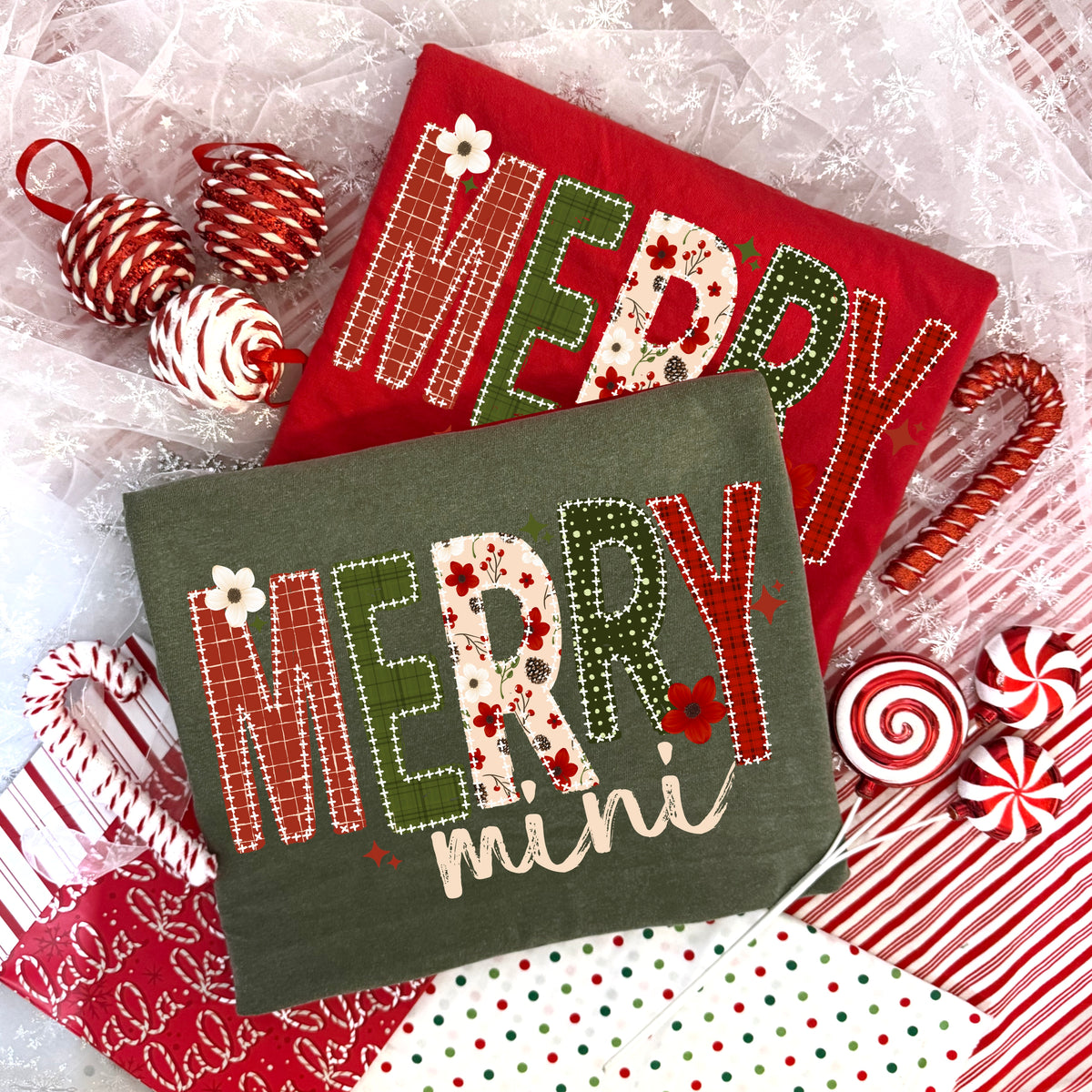 Merry mini patterned letters (csc) DTF Transfer