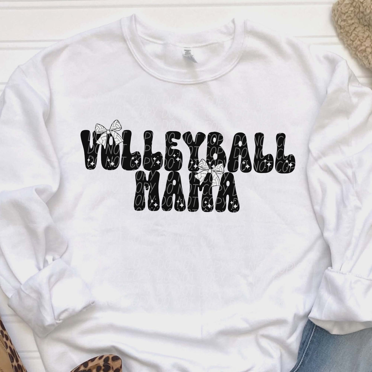 Volleyball Mama bows black words (city) DTF transfer