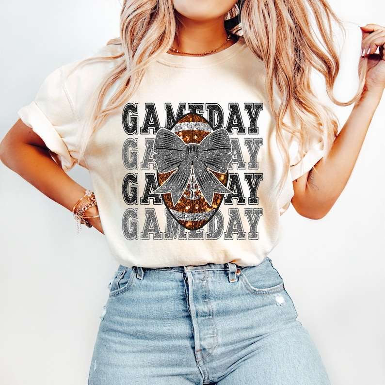 Game day stacked sequin football 62269 DTF transfer