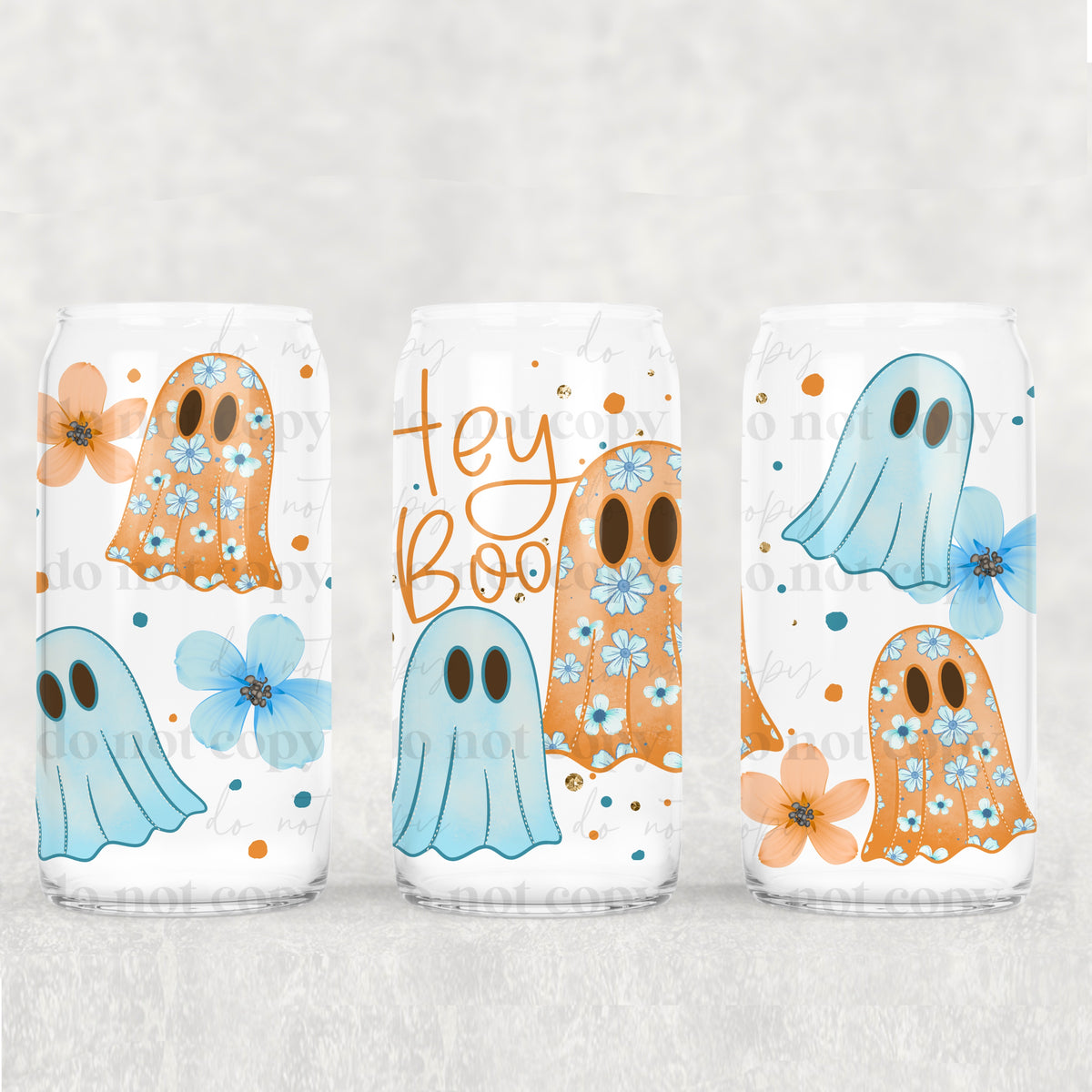 Hey Boo ghosts orange and blue (CSC) UV DTF Transfer