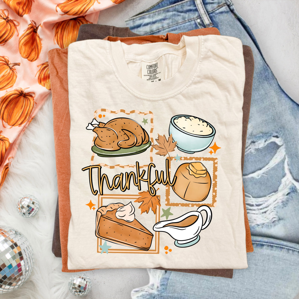 Thankful turkey mashed potatoes pie gravy frames  Sunday Special DTF transfer