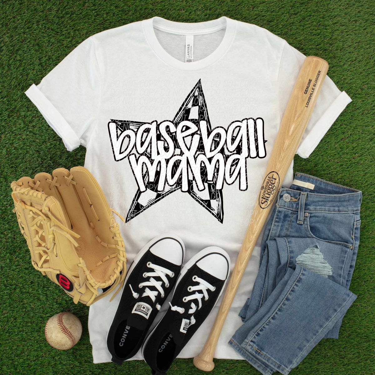Baseball mama star bold white font (CITY) 84969 DTF transfer
