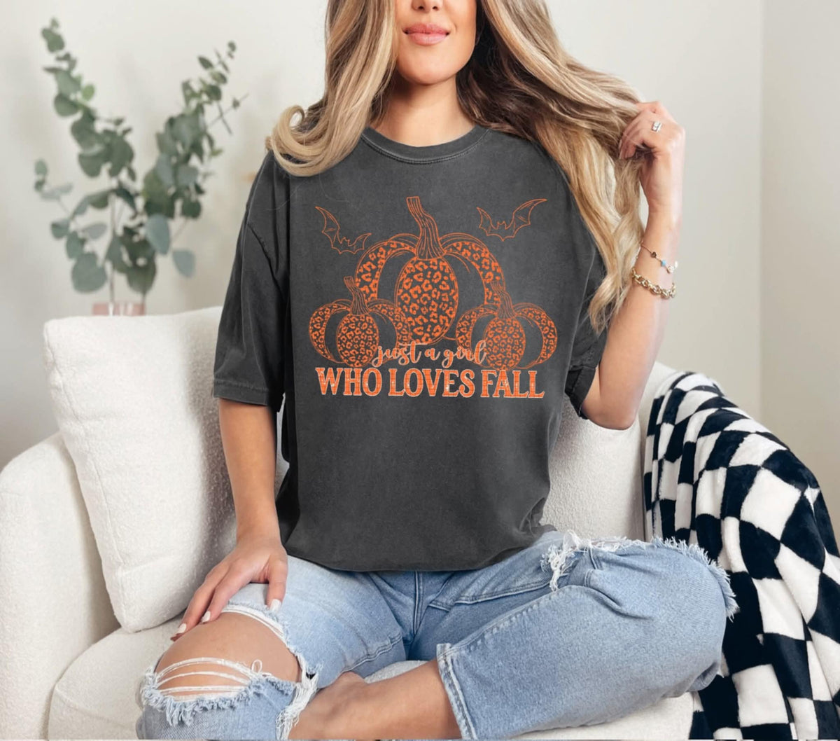 Just a girl who loves fall with bats ORANGE (Linda) 107866 DTF transfer