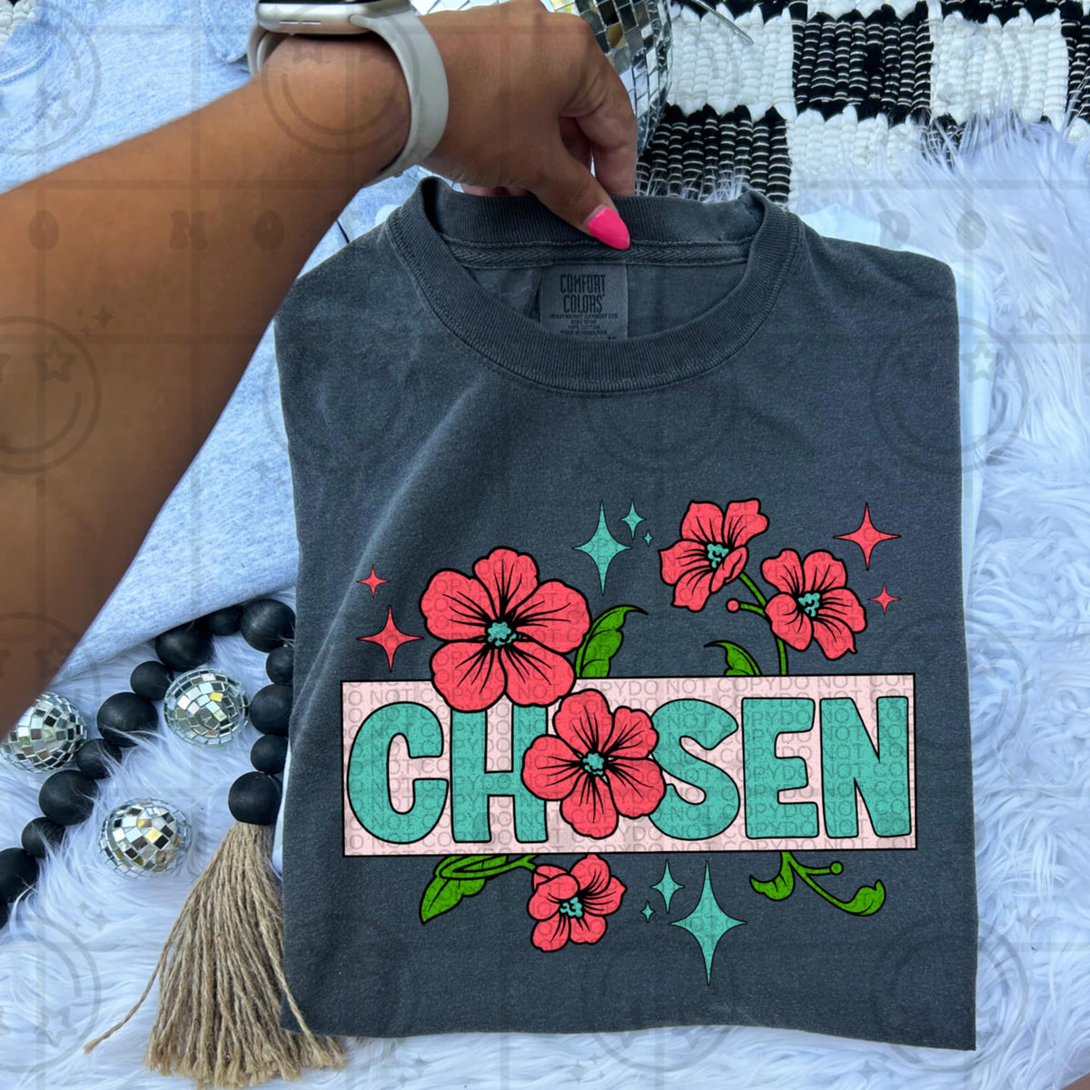 Chosen with red flowers (HW) DTF transfer