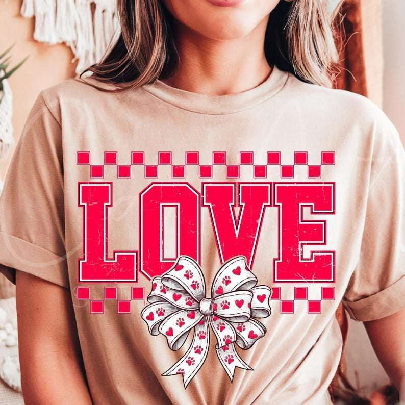 Love Paw print Valentine bow 75911 DTF transfer