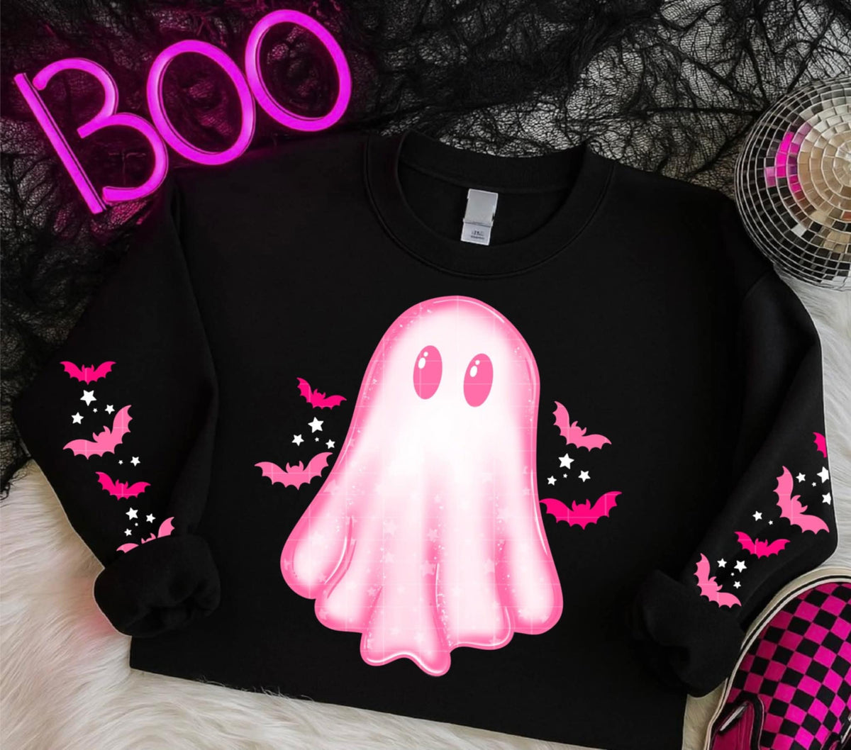 Ghost with pink bats front only (Linda) DTF Transfer