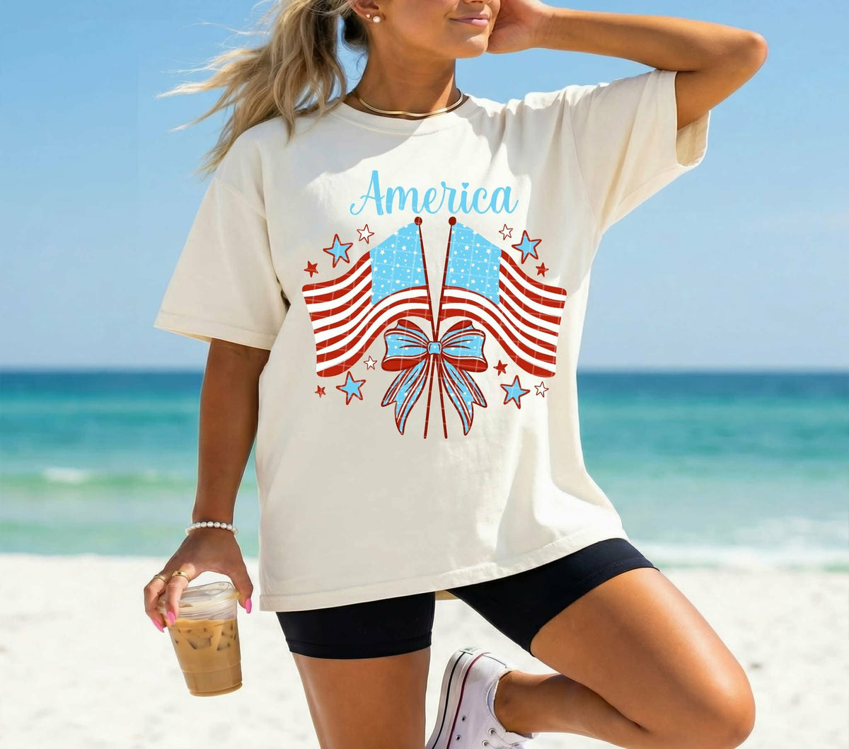 America two flags and bow Sunday Special DTF transfer