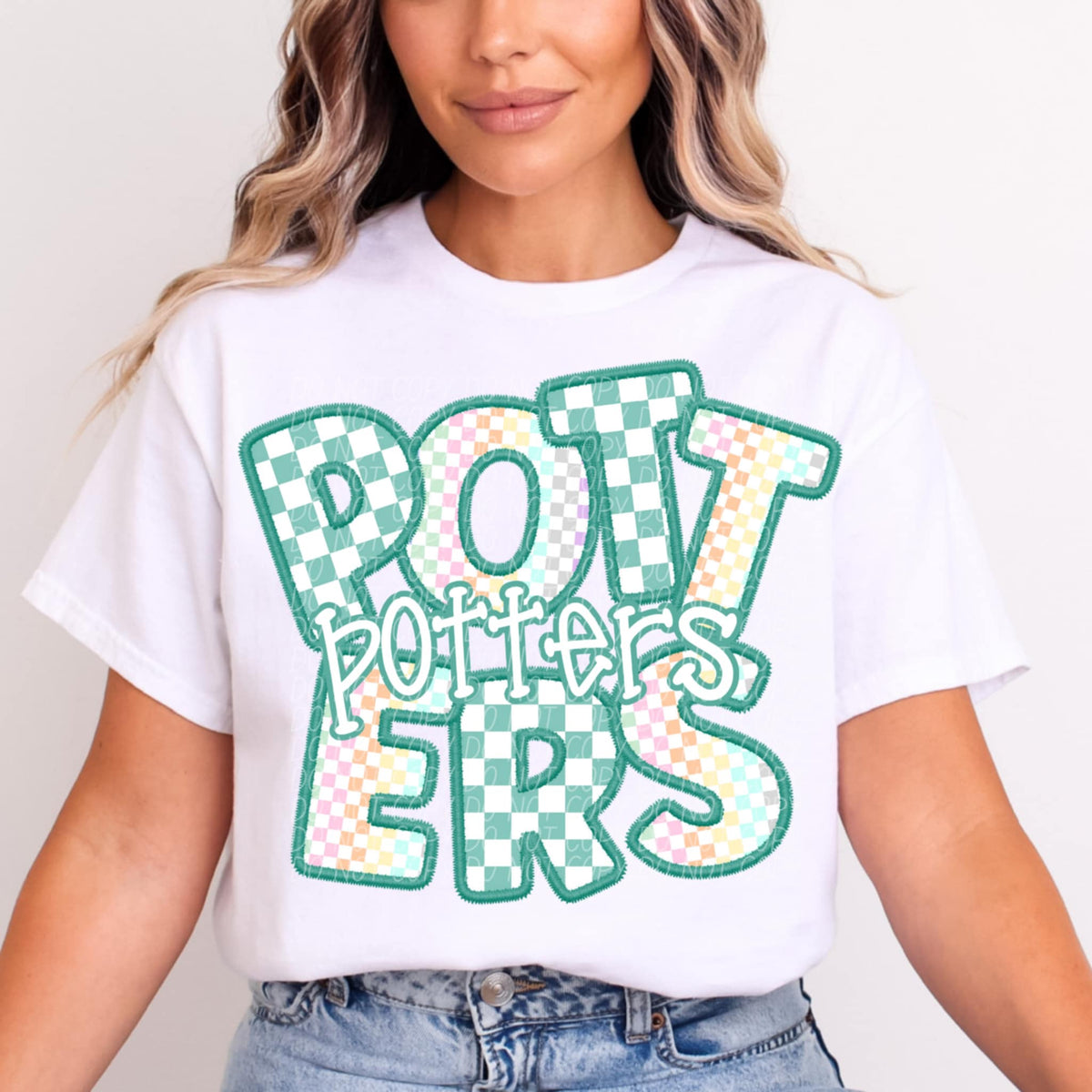 Potters blue and colorful checkered (CITY) 85527 DTF transfer
