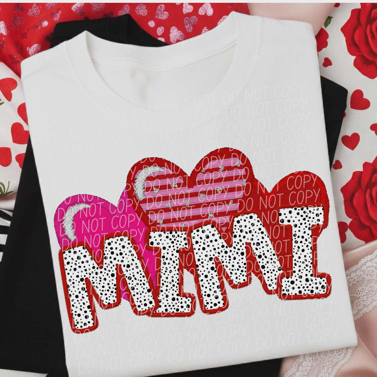 Mimi Dalmatian and hearts (city) DTF transfer