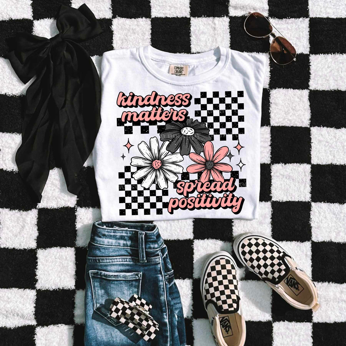 Kindness matters spread positivity BLACK OUTLINE (CSC) 77271 DTF transfer