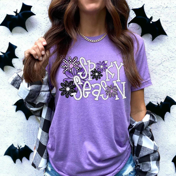 Spooky season black and purple flowers (City) DTF transfer