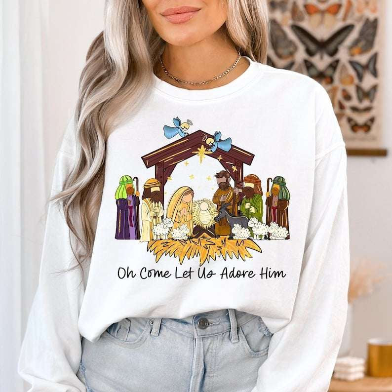 Oh come let us adore him nativity scene 67906 DTF transfer
