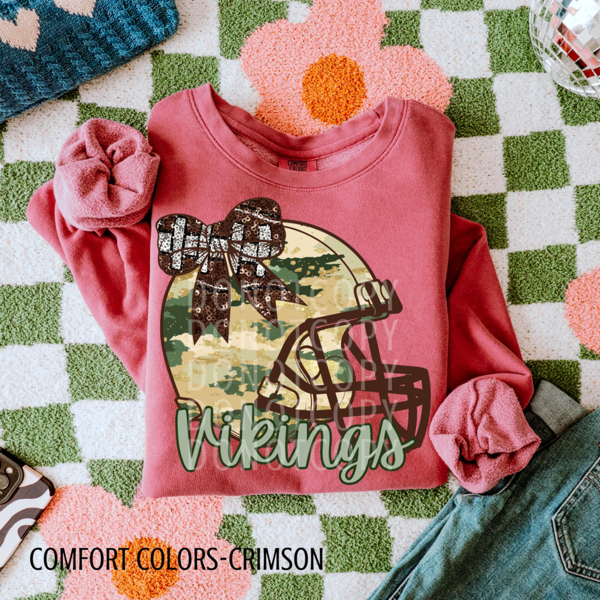 Vikings Camo Football Helmet with Bow (csg) DTF transfer