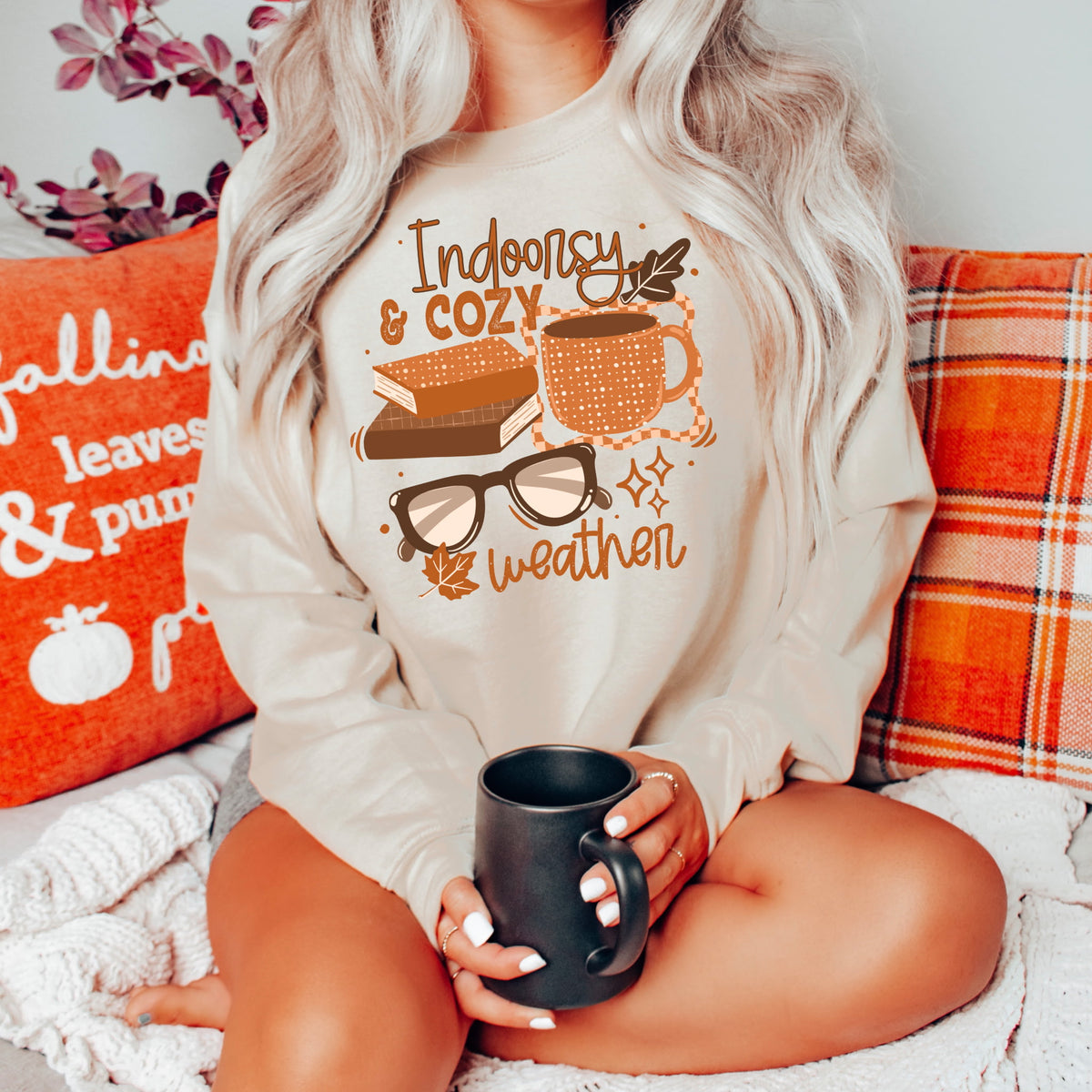 Indoorsy and cozy books mug glasses Sunday Special DTF transfer