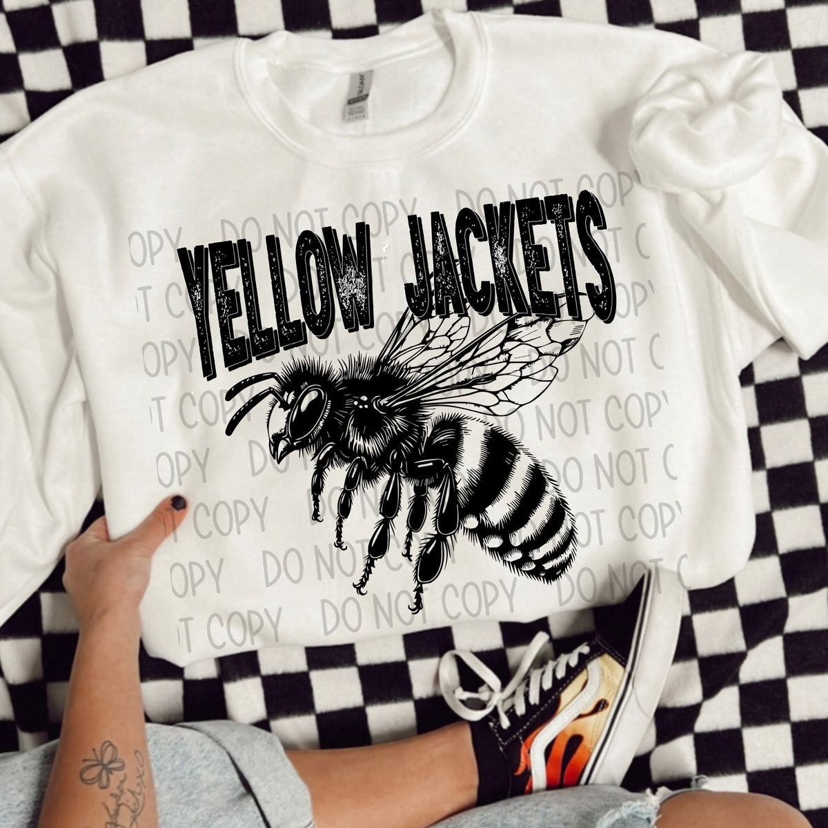 Yellow jackets black/white outline DTF transfer