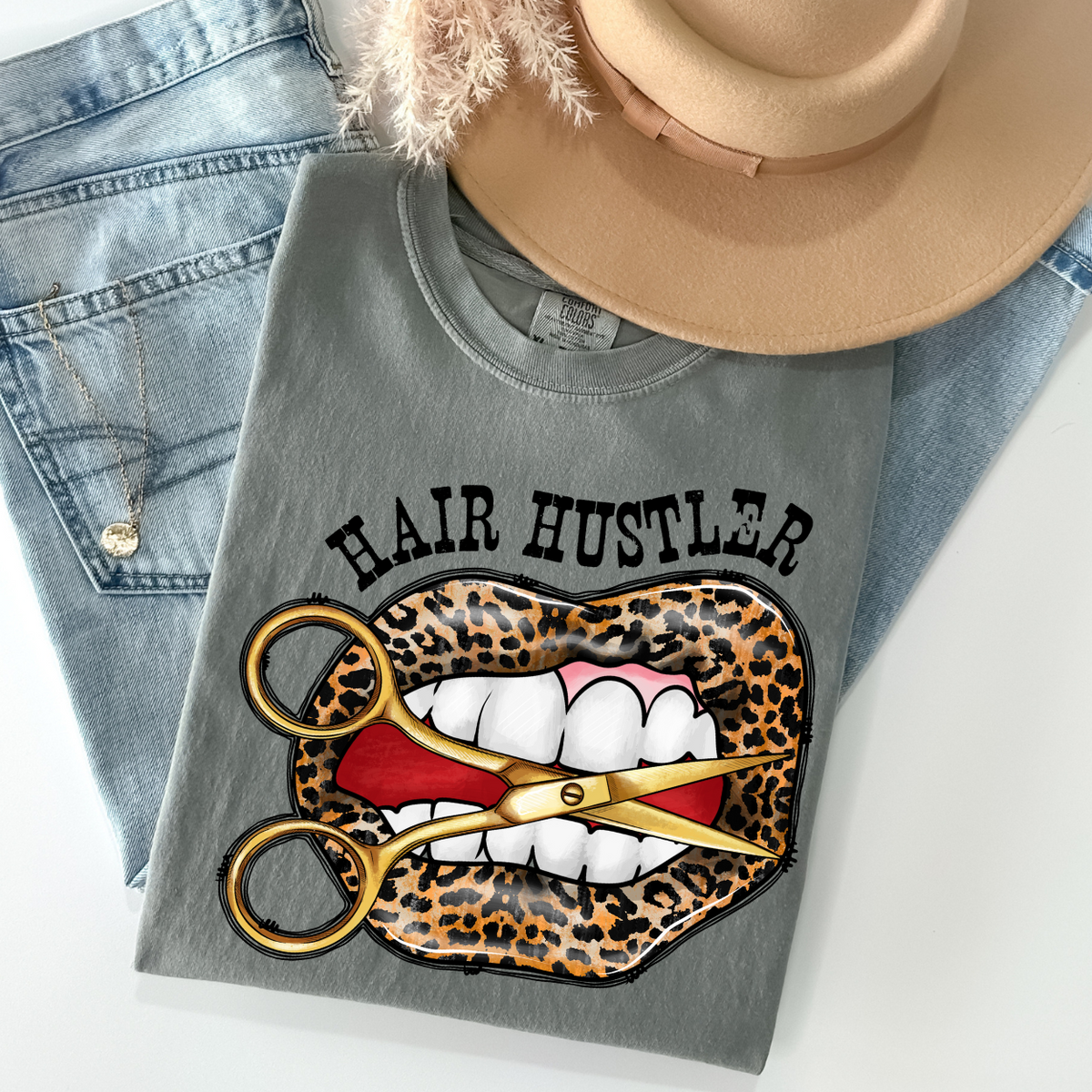 Hair Hustler lips and shears (RD) DTF Transfer
