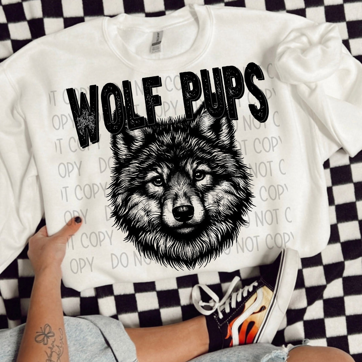 Wolf pups black/white outline DTF transfer