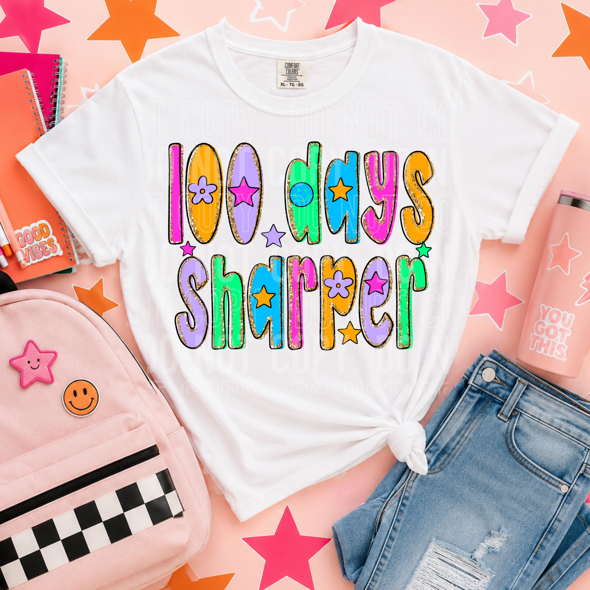 100 days smarter faux glitter outline (SBB) DTF Transfer