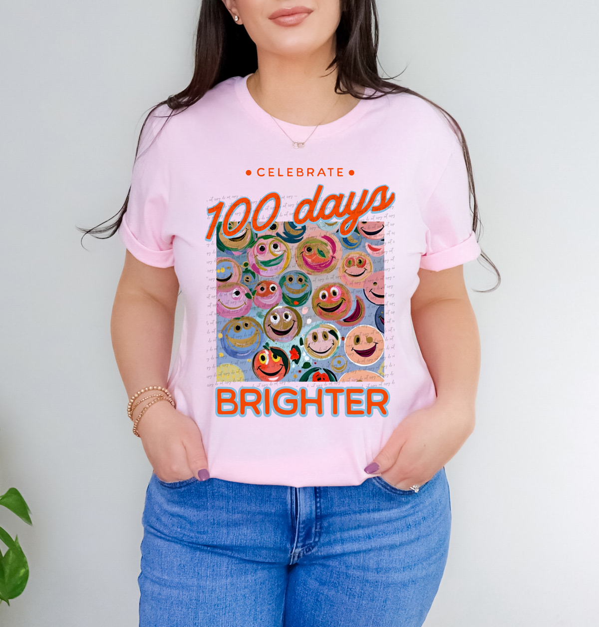 Celebrate 100 Days Of Brighter Blue Outline (Teacher) 81249 DTF Transfer