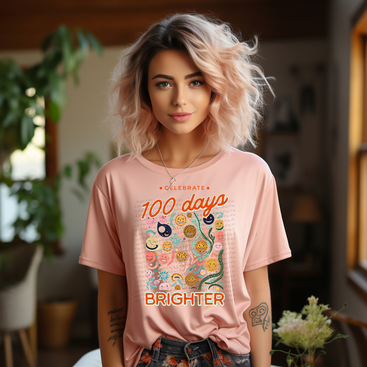 Celebrate 100 Days Of Brighter Smiley (Teacher) 81252 DTF Transfer