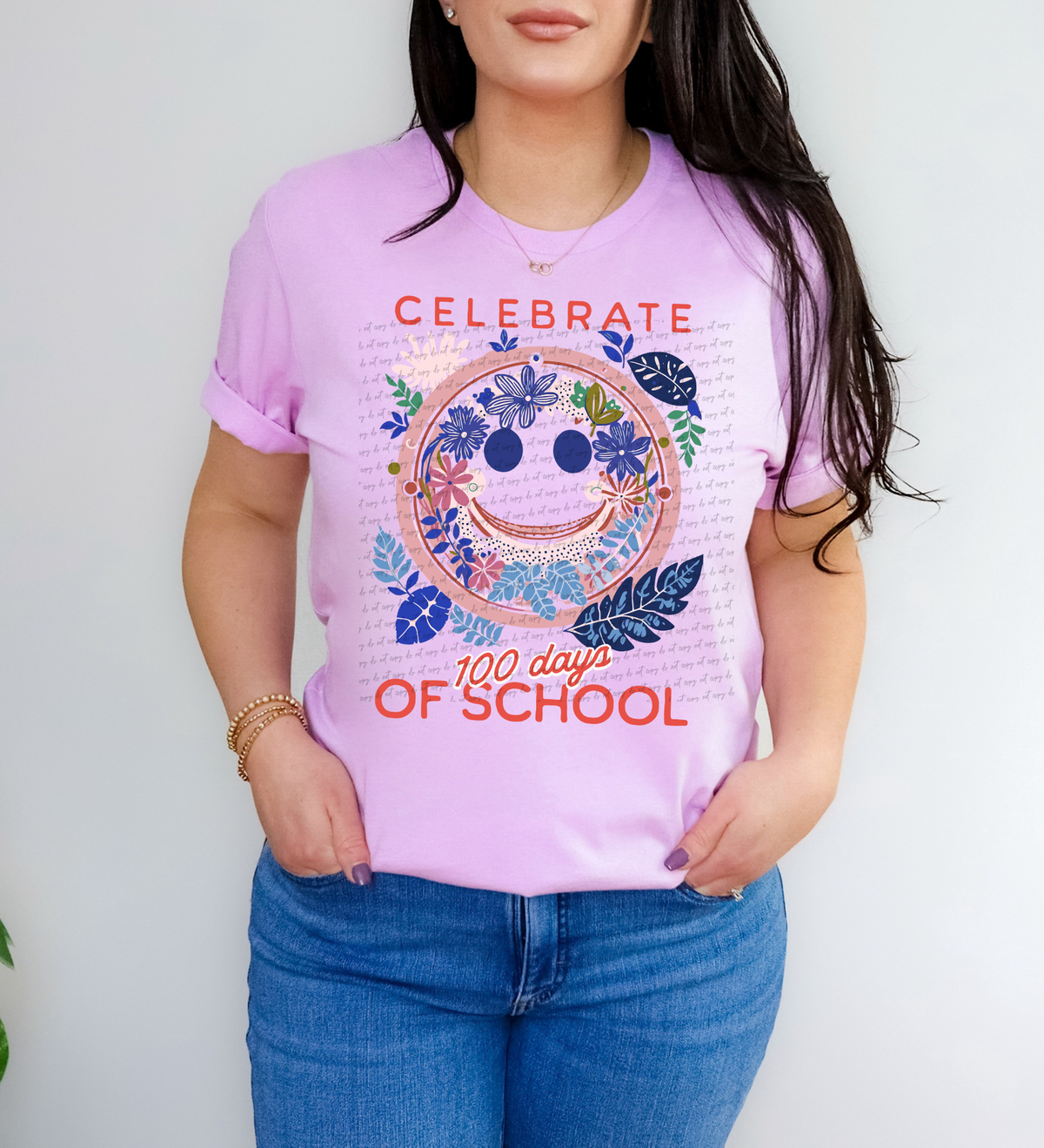 Celebrate 100 Days of School Floral Smiley (Teacher) 81256 DTF Transfer