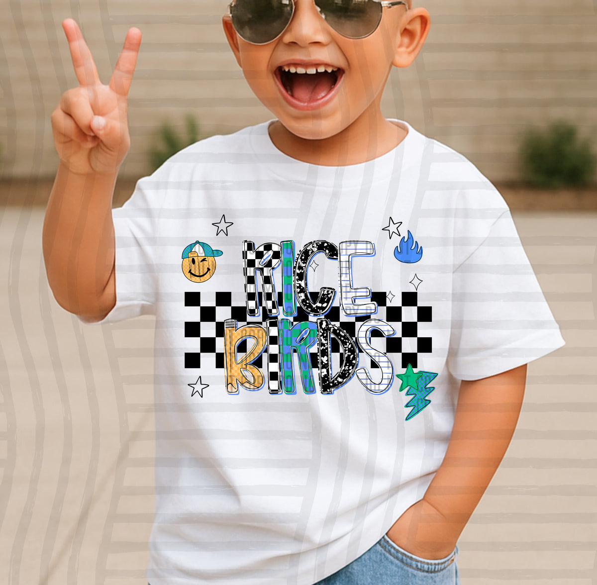 ricebirds stacked boy checkered back line (CAPLINGER) DTF Transfer