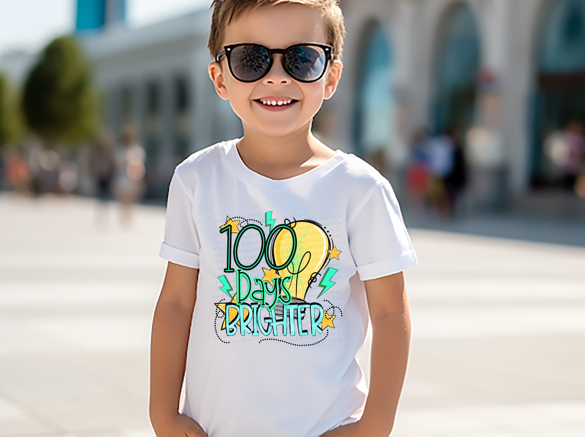 100 Days Brighter Bulb Lightning Bolt Stars 117107 DTF Transfer