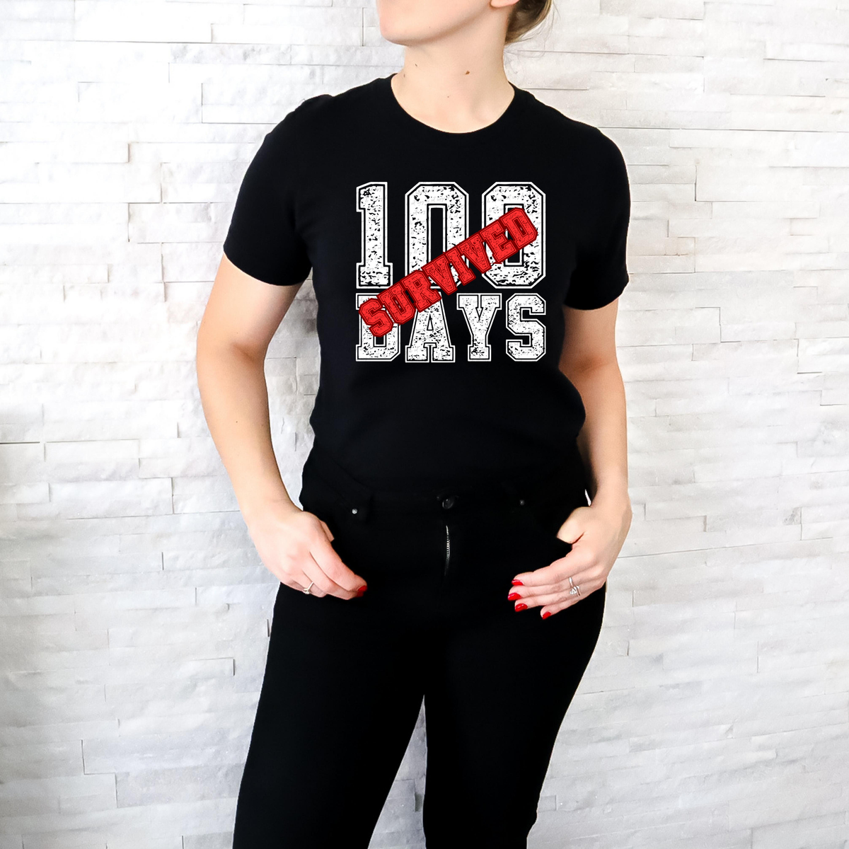 100 Days Survived WHITE 117814 DTF transfer