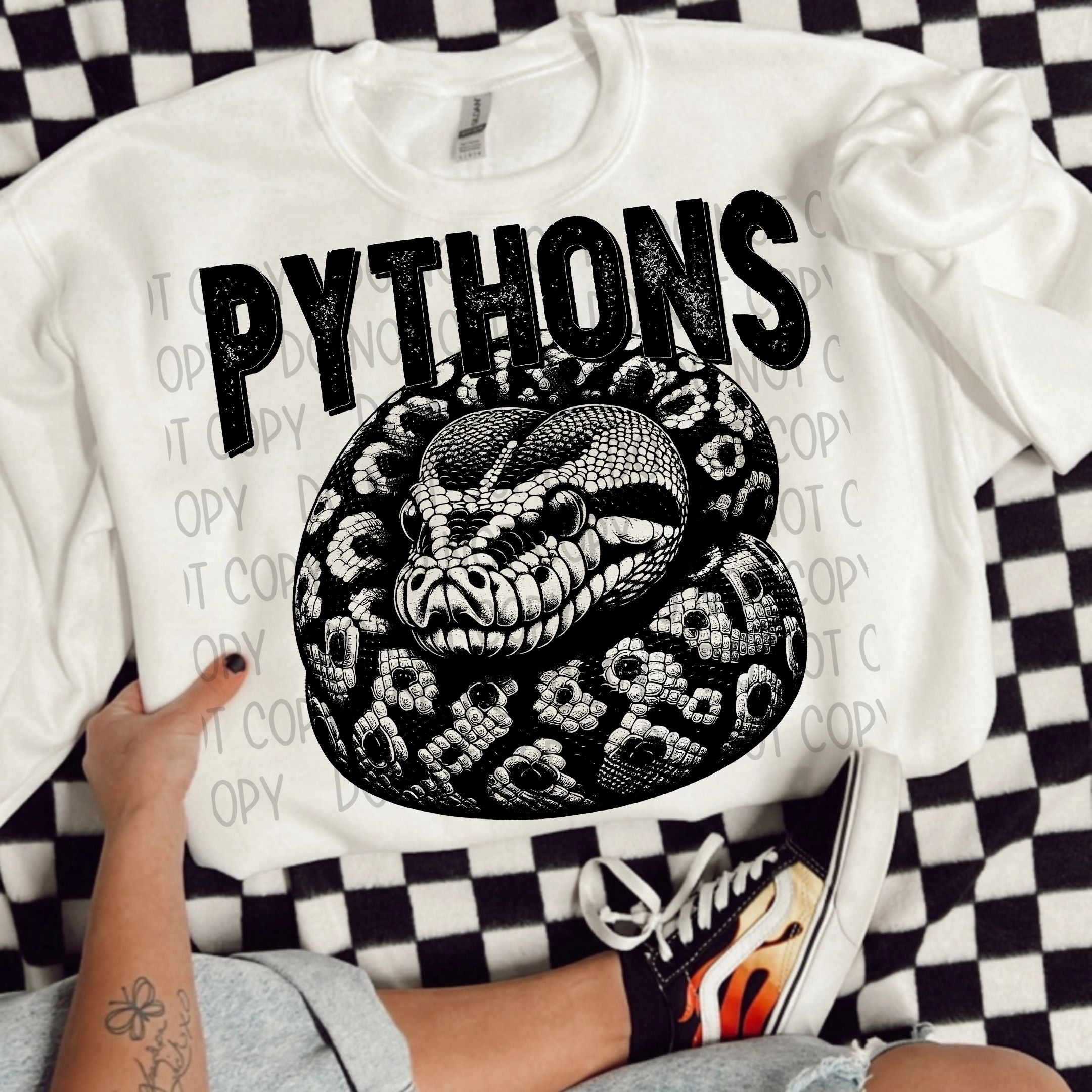 Pythons black/white outline DTF transfer – Mud & Grace Transfers