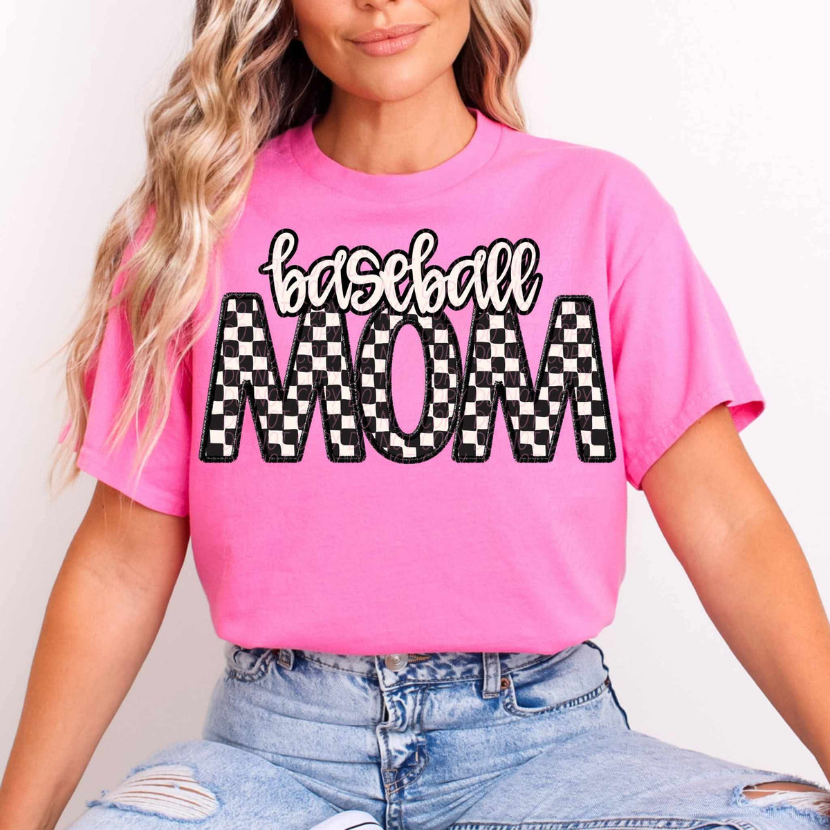 Baseball mom checkered city DTF transfer