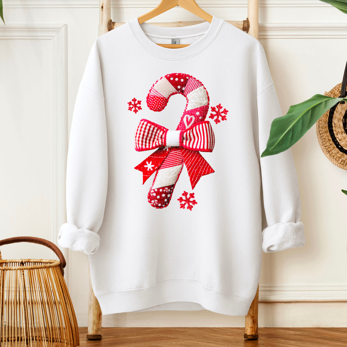 Faux Fabric Candycane and bow 113345 DTF transfern