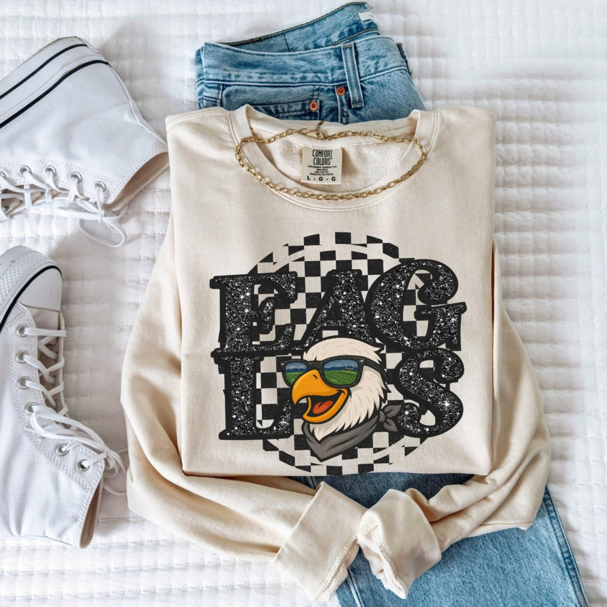 Eagles Mascot Black Glitter Font GROVE 111235 DTF transfer