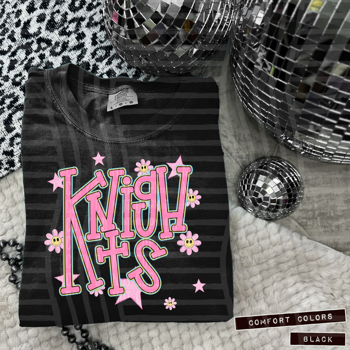 Knights Big K Pink Flowers And Stars 104978 DTF transfer