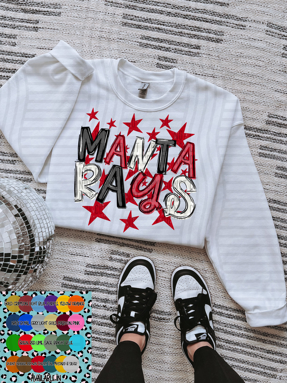 manta rays black white and red with red stars (Caplinger) DTF Transfer
