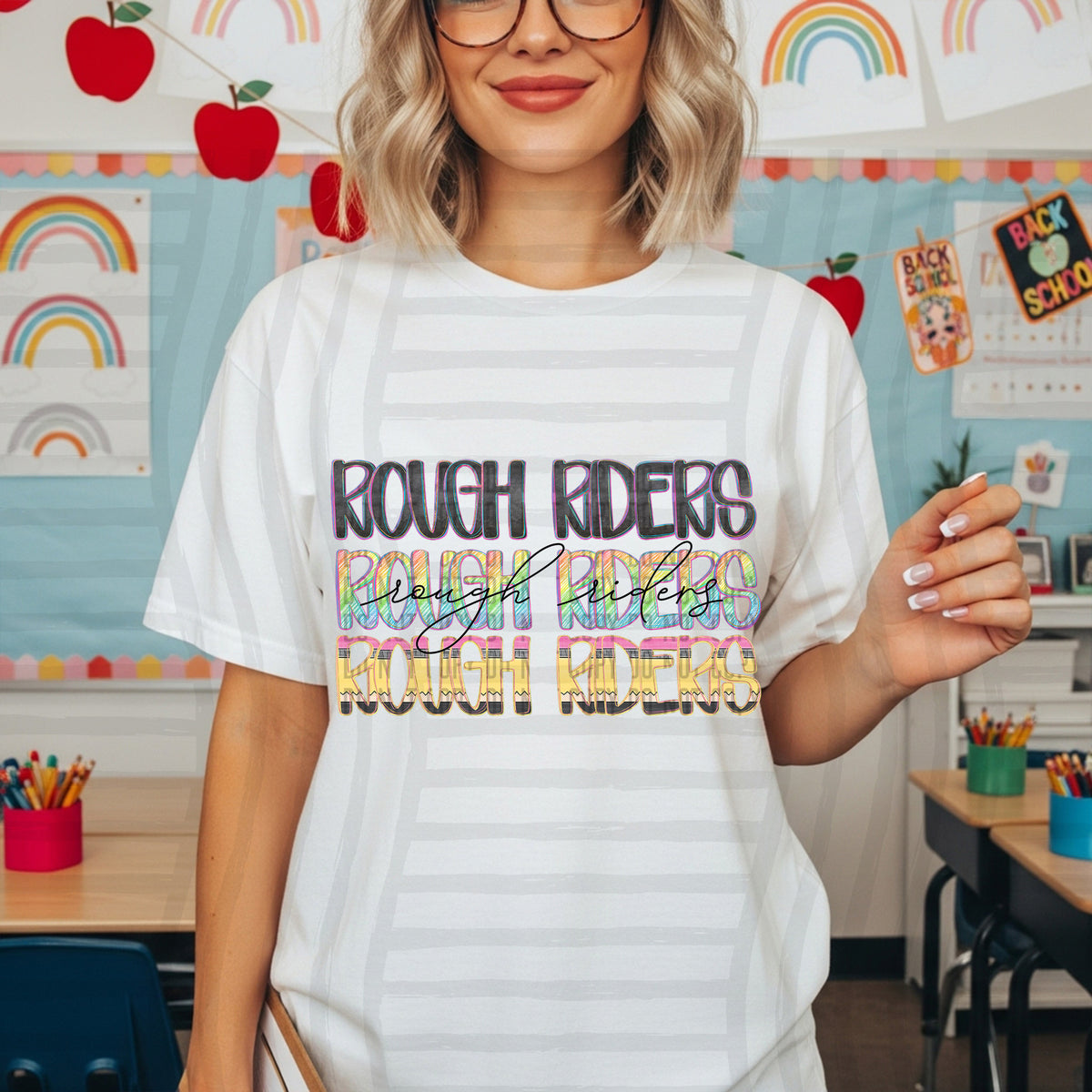 rough riders crayon cutie stacked (Caplinger) DTF Transfer